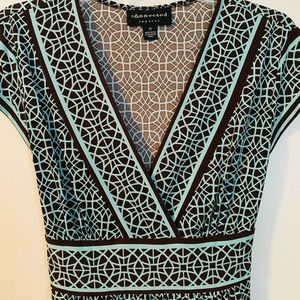 Geometric Faux-Wrap Dress w/Tie-Waist